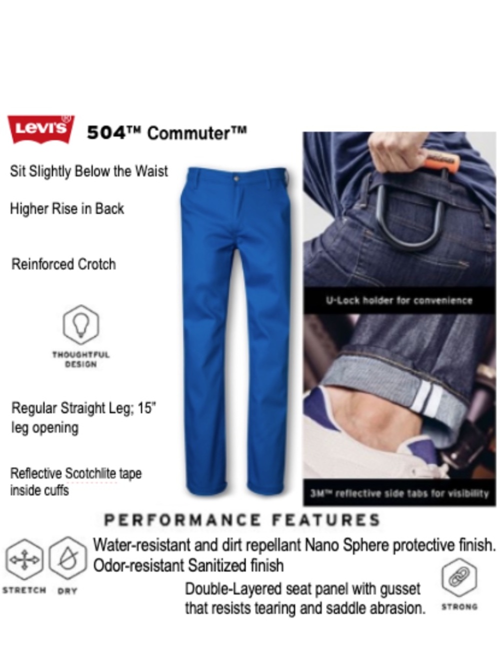 Rare/Discontinued Levi's Bright Blue 504 Commuter 5-Pocket Jeans - Size 32x34